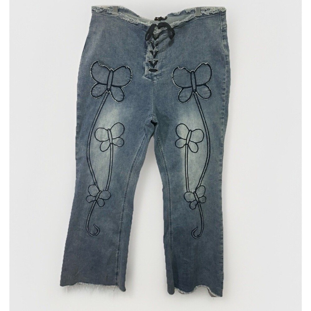 Dolls Kill DELIA'S‎ Plus Cloud Illusions Flare Jeans Y2K Butterfly Whimsigoth 2x